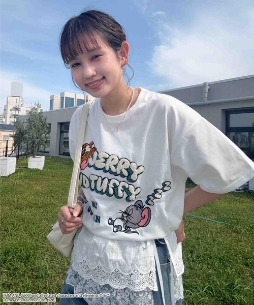 ○トムとジェリー 刺繍Tシャツ 【TOM and JERRY/トムとジェリー