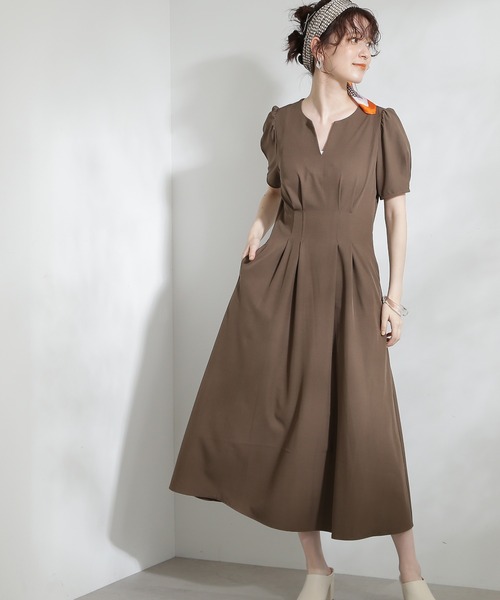 N.（N. Natural Beauty Basic）（エヌエヌナチュラルビューティーベーシック）の「【S Size Line】◆キーネックパワショルワンピース（ワンピース・レディース・モカ/ブルー/ライトグリーン・SMALL/MEDIUM）」の4枚目の写真