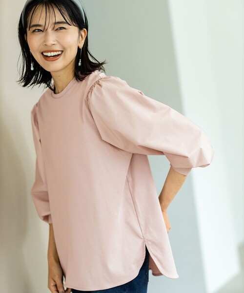 ANY(エニィ)の「【洗濯機可】着映えるシャーリングトップス(Tシャツ/カットソー・レディース・グリーン系/グレー系/ピンク系/アイボリー系1/ネイビー系1・3/2)」の5枚目の写真