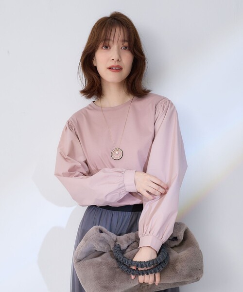 ANY(エニィ)の「【洗濯機可】着映えるシャーリングトップス(Tシャツ/カットソー・レディース・グリーン系/グレー系/ピンク系/アイボリー系1/ネイビー系1・3/2)」の18枚目の写真