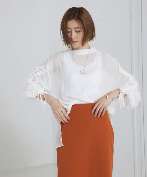 abahouse mavie（アバハウスマヴィ）の「【シアートップス】袖ギャザーブラウス（シャツ/ブラウス・レディース・ホワイト/ブラック/ダークグリーン/パープル系その他・0）」の9枚目の写真