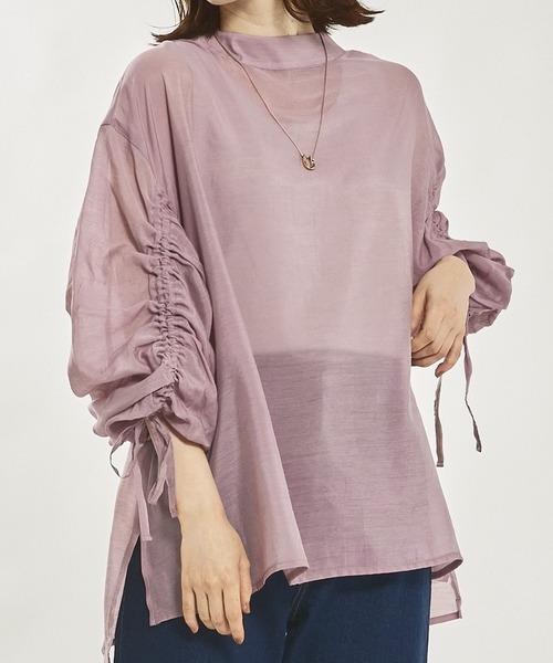 abahouse mavie（アバハウスマヴィ）の「【シアートップス】袖ギャザーブラウス（シャツ/ブラウス・レディース・ホワイト/ブラック/ダークグリーン/パープル系その他・0）」の4枚目の写真