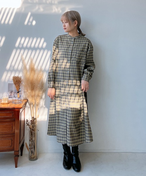 AS KNOW AS plus（アズノゥアズプラス）の「☆プリーツ切り替えシャツワンピ―ス（ワンピース・レディース・ブラック/イエロー系/カーキ・FREE）」の15枚目の写真