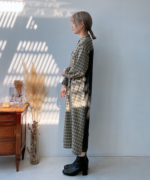 AS KNOW AS plus（アズノゥアズプラス）の「☆プリーツ切り替えシャツワンピ―ス（ワンピース・レディース・ブラック/イエロー系/カーキ・FREE）」の17枚目の写真