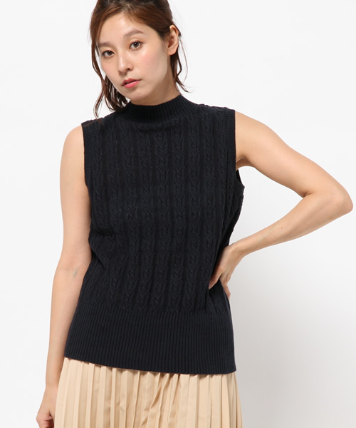 OUTLET（アウトレット）の「【CIAOPANIC TYPY】ラミーコットンノースリーブケーブルニット（ニット/セーター・レディース・イエロー/ブルー/オフホワイト/ネイビー・ONE）」の3枚目の写真