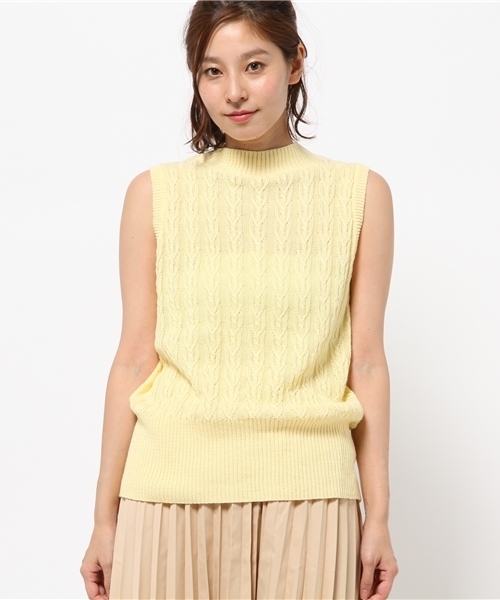 OUTLET（アウトレット）の「【CIAOPANIC TYPY】ラミーコットンノースリーブケーブルニット（ニット/セーター・レディース・イエロー/ブルー/オフホワイト/ネイビー・ONE）」の4枚目の写真