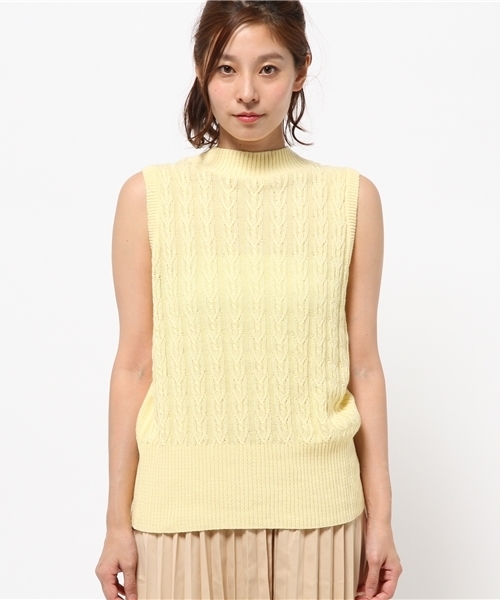 OUTLET（アウトレット）の「【CIAOPANIC TYPY】ラミーコットンノースリーブケーブルニット（ニット/セーター・レディース・イエロー/ブルー/オフホワイト/ネイビー・ONE）」の5枚目の写真