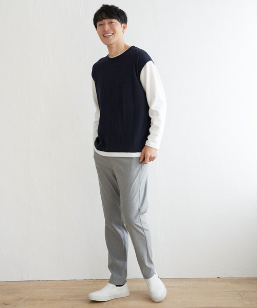ikka(イッカ)の「ヘリンボンジャカードフェイクベストロンT(Tシャツ/カットソー・メンズ・グリーン/ネイビー/ピンク/ベージュ・L/XL/M/S)」の10枚目の写真