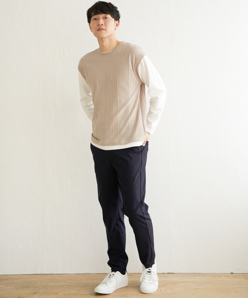 ikka(イッカ)の「ヘリンボンジャカードフェイクベストロンT(Tシャツ/カットソー・メンズ・グリーン/ネイビー/ピンク/ベージュ・L/XL/M/S)」の6枚目の写真