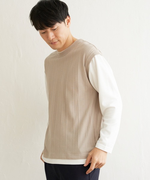 ikka(イッカ)の「ヘリンボンジャカードフェイクベストロンT(Tシャツ/カットソー・メンズ・グリーン/ネイビー/ピンク/ベージュ・L/XL/M/S)」の13枚目の写真