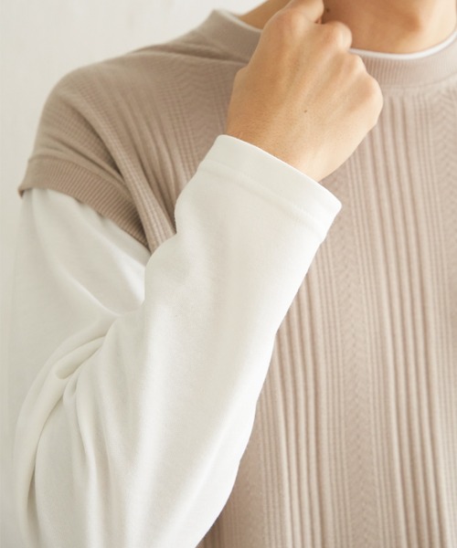 ikka(イッカ)の「ヘリンボンジャカードフェイクベストロンT(Tシャツ/カットソー・メンズ・グリーン/ネイビー/ピンク/ベージュ・L/XL/M/S)」の16枚目の写真