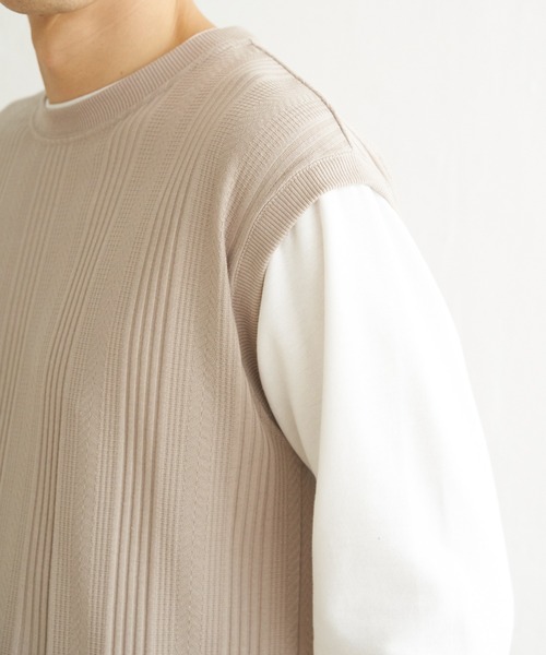 ikka(イッカ)の「ヘリンボンジャカードフェイクベストロンT(Tシャツ/カットソー・メンズ・グリーン/ネイビー/ピンク/ベージュ・L/XL/M/S)」の18枚目の写真