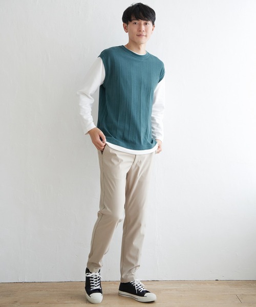 ikka(イッカ)の「ヘリンボンジャカードフェイクベストロンT(Tシャツ/カットソー・メンズ・グリーン/ネイビー/ピンク/ベージュ・L/XL/M/S)」の8枚目の写真
