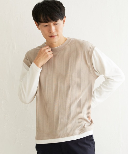 ikka(イッカ)の「ヘリンボンジャカードフェイクベストロンT(Tシャツ/カットソー・メンズ・グリーン/ネイビー/ピンク/ベージュ・L/XL/M/S)」の22枚目の写真
