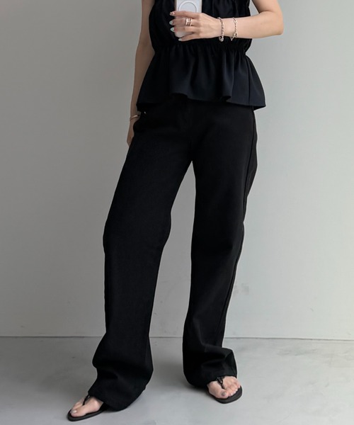 wee9s（ウィークス）の「semi wide straight denim / セミワイドストレートデニム（デニムパンツ・レディース・ブラック/ベージュ・M/S）」の11枚目の写真