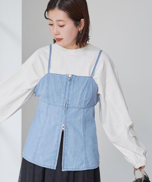 coen（コーエン）の「デニムキャミソール（シャツ/ブラウス・レディース・コバルトブルー/ライトブルー・M/L）」の7枚目の写真