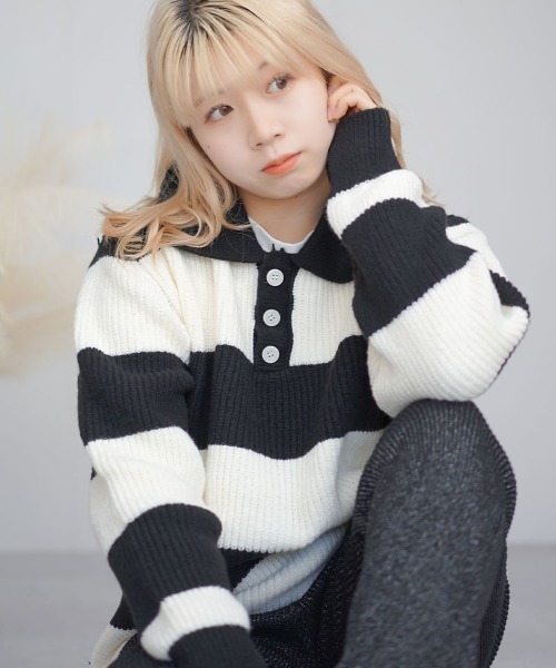 Auntie Rosa（アンティローザ）の「ワッフル編みオーバーサイズ襟付き