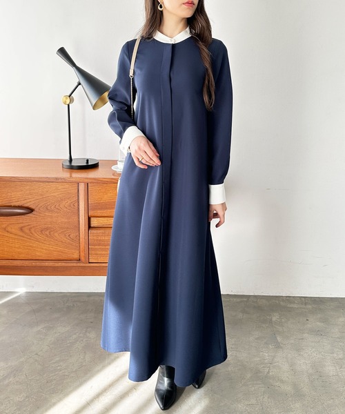 GeeRA(ジーラ)の「Aラインバイカラーワンピース(ワンピース・レディース・ネイビー/モカ・MEDIUM/LARGE/X-LARGE)」の12枚目の写真