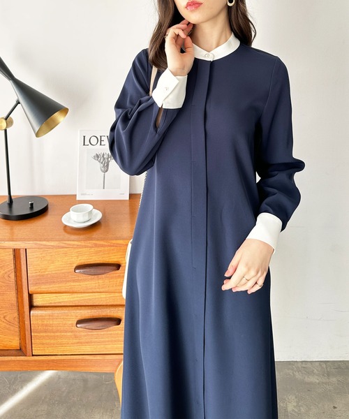 GeeRA(ジーラ)の「Aラインバイカラーワンピース(ワンピース・レディース・ネイビー/モカ・MEDIUM/LARGE/X-LARGE)」の14枚目の写真