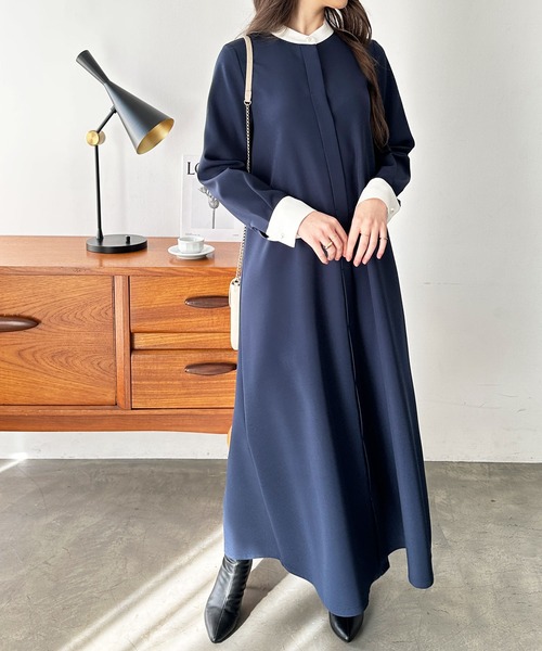 GeeRA(ジーラ)の「Aラインバイカラーワンピース(ワンピース・レディース・ネイビー/モカ・MEDIUM/LARGE/X-LARGE)」の8枚目の写真
