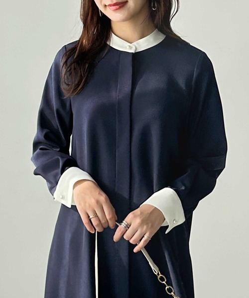 GeeRA(ジーラ)の「Aラインバイカラーワンピース(ワンピース・レディース・ネイビー/モカ・MEDIUM/LARGE/X-LARGE)」の7枚目の写真