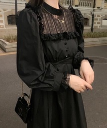 SHEPP（シープ）の「きれいめレース切り替え パフスリーブ フリル ロングワンピース（ワンピース・レディース）」