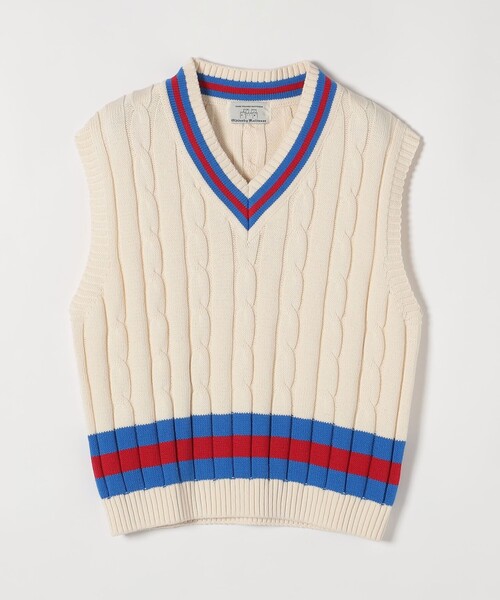 SHIPS any（シップス エニィ）の「Oldderby Knitwear: コットン クリケット ニット ベスト（ニット/セーター・レディース・レッド/イエロー・ONE SIZE）」の2枚目の写真