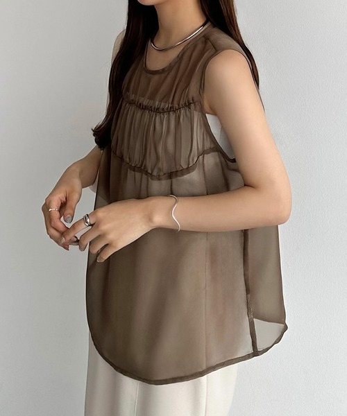 【SALE】【GAUDi】ノースリーブフロントノットシャツ▼IT511BD45033 セール】シアーノースリーブトップス（Tシャツ/カットソー