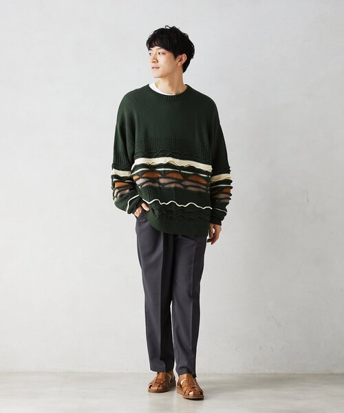 JOURNAL STANDARD relume(ジャーナルスタンダード レリューム)の「CALIFORNIA 3Dパネルリブニット(ニット/セーター・メンズ・ブラック/グリーン/ネイビー・MEDIUM/LARGE)」の7枚目の写真