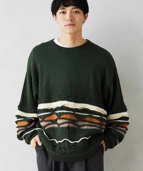 JOURNAL STANDARD relume(ジャーナルスタンダード レリューム)の「CALIFORNIA 3Dパネルリブニット(ニット/セーター・メンズ・ブラック/グリーン/ネイビー・MEDIUM/LARGE)」の5枚目の写真