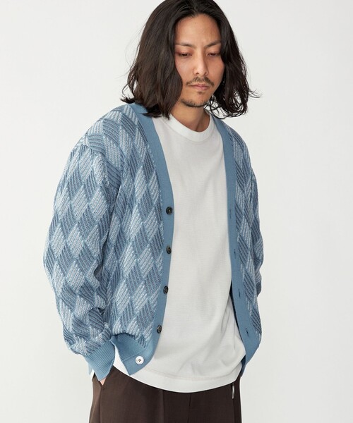 SHIPS(シップス)の「SHIPS: 〈手洗い可能〉ジオメトリック ジャカード カーディガン(カーディガン/ボレロ・メンズ・ブラック/スカイブルー/ベージュ・LARGE/MEDIUM/SMALL/X-LARGE)」の3枚目の写真