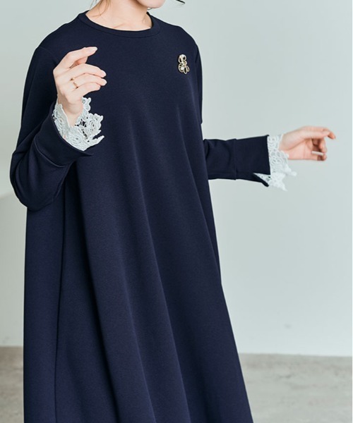 kirakiraShop(キラキラショップ)の「「mochiz」全方向 ストレッチ 4way レース カフス フレア ワンピース(ワンピース・レディース・ネイビー/ライトベージュ/ブラック/チャコール・M/L)」の17枚目の写真