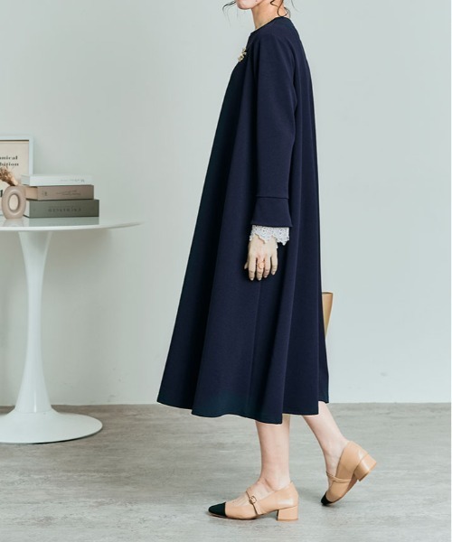 kirakiraShop(キラキラショップ)の「「mochiz」全方向 ストレッチ 4way レース カフス フレア ワンピース(ワンピース・レディース・ネイビー/ライトベージュ/ブラック/チャコール・M/L)」の13枚目の写真