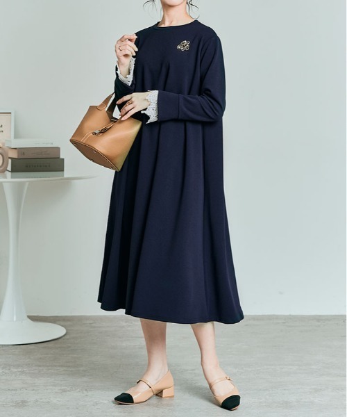 kirakiraShop(キラキラショップ)の「「mochiz」全方向 ストレッチ 4way レース カフス フレア ワンピース(ワンピース・レディース・ネイビー/ライトベージュ/ブラック/チャコール・M/L)」の10枚目の写真
