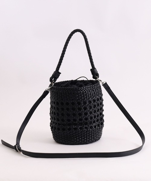 ❤【 COOCO】フェイクレザーメッシュバケツ型2WAY ショルダーバッグ COOCO（クーコ）の「フェイクレザーメッシュバケツ型2WAYバッグ