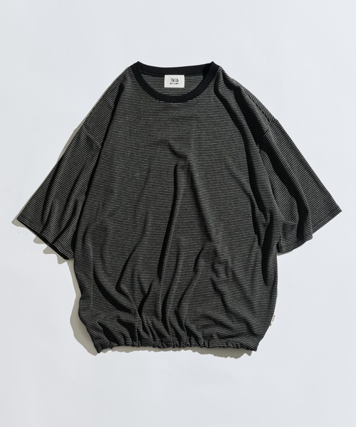 WETTEMPT(ウィテンプト)の「CREW NECK DRAW CORD BORDER TEE / クルーネックドローコードボーダーT(Tシャツ/カットソー・メンズ・グレイッシュブルー/オフホワイト/ネイビー/グリーン/ブラック/ブラック系その他/ブラウン/ネイビー系/ホワイト/グレー/ブラック系その他2・SMALL/LARGE/MEDIUM)」の5枚目の写真