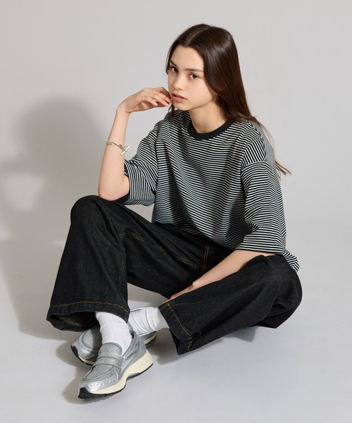 CREW NECK DRAW CORD BORDER TEE / クルーネックドローコード