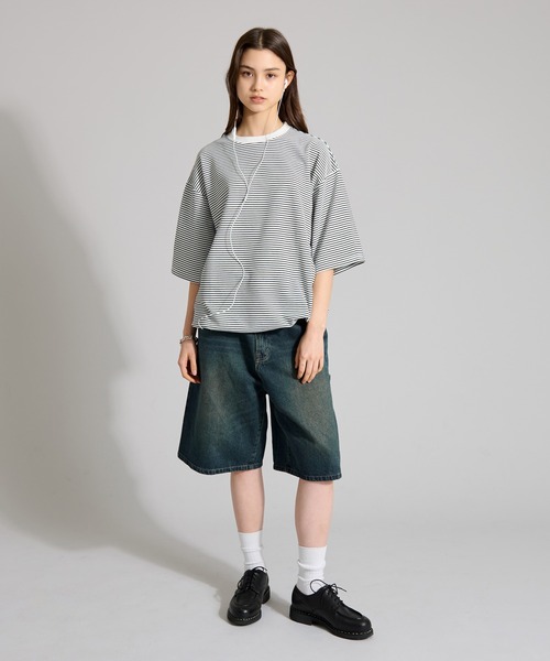 CREW NECK DRAW CORD BORDER TEE / クルーネックドローコード
