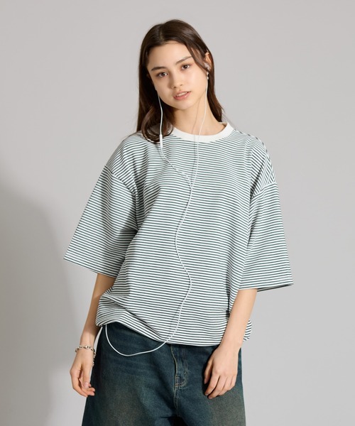 WETTEMPT（ウィテンプト）の「CREW NECK DRAW CORD BORDER TEE / クルーネックドローコードボーダーT（Tシャツ/カットソー・メンズ・グレイッシュブルー/オフホワイト/ネイビー/グリーン/ブラック/ブラック系その他/ブラウン/ネイビー系/ホワイト・SMALL/LARGE/MEDIUM）」の10枚目の写真