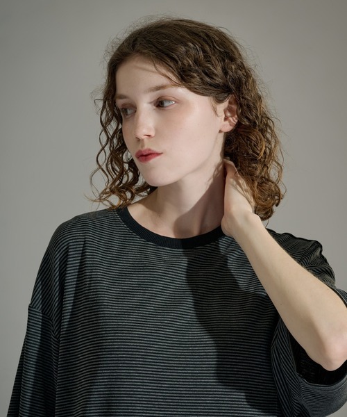 WETTEMPT(ウィテンプト)の「CREW NECK DRAW CORD BORDER TEE / クルーネックドローコードボーダーT(Tシャツ/カットソー・メンズ・グレイッシュブルー/オフホワイト/ネイビー/グリーン/ブラック/ブラック系その他/ブラウン/ネイビー系/ホワイト/グレー/ブラック系その他2・SMALL/LARGE/MEDIUM)」の22枚目の写真