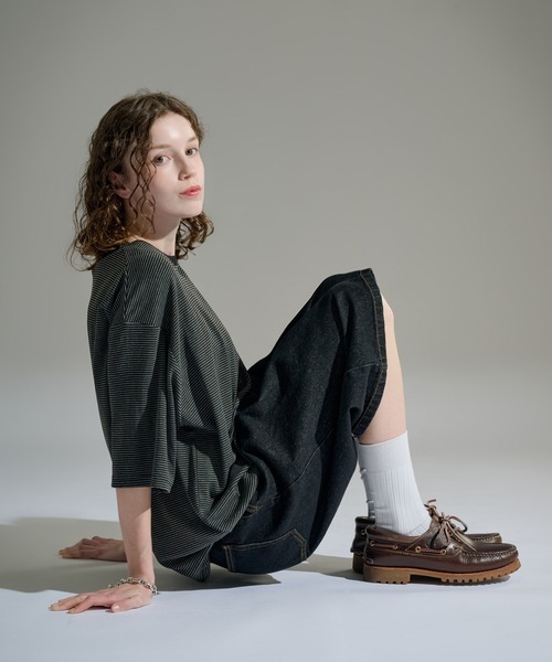 WETTEMPT(ウィテンプト)の「CREW NECK DRAW CORD BORDER TEE / クルーネックドローコードボーダーT(Tシャツ/カットソー・メンズ・グレイッシュブルー/オフホワイト/ネイビー/グリーン/ブラック/ブラック系その他/ブラウン/ネイビー系/ホワイト/グレー/ブラック系その他2・SMALL/LARGE/MEDIUM)」の16枚目の写真