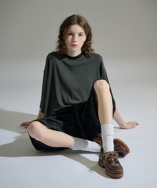 WETTEMPT(ウィテンプト)の「CREW NECK DRAW CORD BORDER TEE / クルーネックドローコードボーダーT(Tシャツ/カットソー・メンズ・グレイッシュブルー/オフホワイト/ネイビー/グリーン/ブラック/ブラック系その他/ブラウン/ネイビー系/ホワイト/グレー/ブラック系その他2・SMALL/LARGE/MEDIUM)」の15枚目の写真