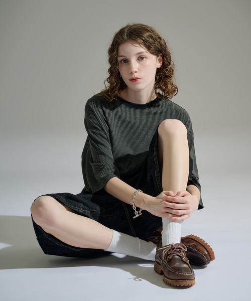 WETTEMPT(ウィテンプト)の「CREW NECK DRAW CORD BORDER TEE / クルーネックドローコードボーダーT(Tシャツ/カットソー・メンズ・グレイッシュブルー/オフホワイト/ネイビー/グリーン/ブラック/ブラック系その他/ブラウン/ネイビー系/ホワイト/グレー/ブラック系その他2・SMALL/LARGE/MEDIUM)」の14枚目の写真