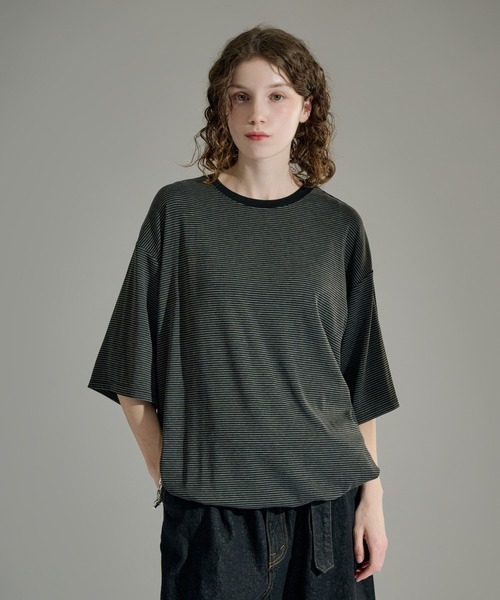 WETTEMPT(ウィテンプト)の「CREW NECK DRAW CORD BORDER TEE / クルーネックドローコードボーダーT(Tシャツ/カットソー・メンズ・グレイッシュブルー/オフホワイト/ネイビー/グリーン/ブラック/ブラック系その他/ブラウン/ネイビー系/ホワイト/グレー/ブラック系その他2・SMALL/LARGE/MEDIUM)」の14枚目の写真