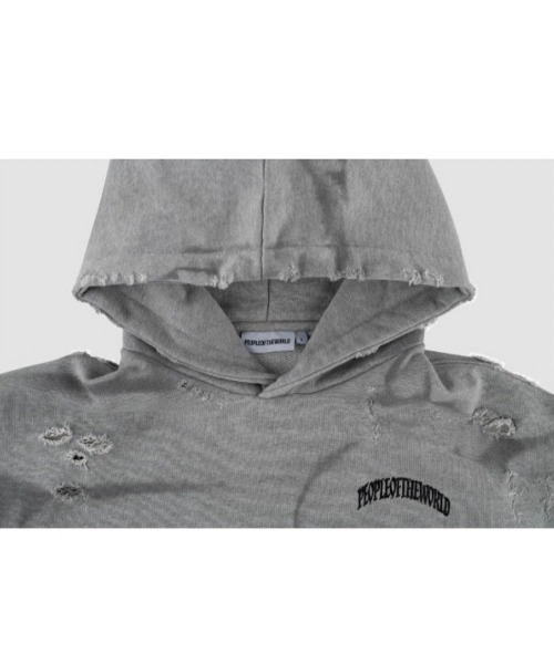 PEOPLE OF THE WORLD(ピープルオブザワールド)の「韓国ブランド PEOPLE OF THE WORLD ピープル オブ ザ ワールド Damage Overhood プルオーバー ダメージパーカー ダメージフーディー バックプリント 長袖トップス オーバーサイズ 韓国ファッション ストリートファッション(パーカー・メンズ・ブラック/グレー・L)」の7枚目の写真
