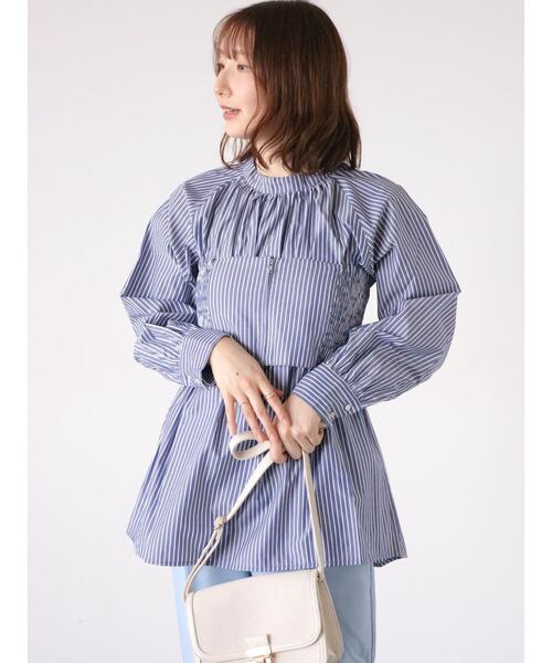 Te chichi TERRASSE(テチチテラス)の「ビスチェセットスタンドネックブラウス(シャツ/ブラウス・レディース・ホワイト/オフホワイト/ネイビー・F)」の2枚目の写真