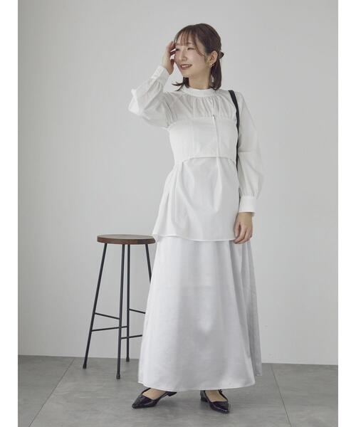 Te chichi TERRASSE(テチチテラス)の「ビスチェセットスタンドネックブラウス(シャツ/ブラウス・レディース・ホワイト/オフホワイト/ネイビー・F)」の5枚目の写真