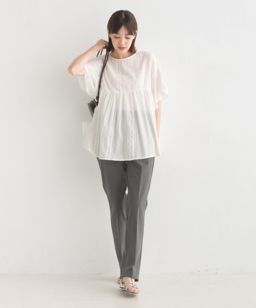 OMNES（オムネス）の「コットンドビーギャザー半袖ブラウス（シャツ/ブラウス・レディース・ホワイト/チャコール/ベージュ/ピンク・FREE）」の20枚目の写真