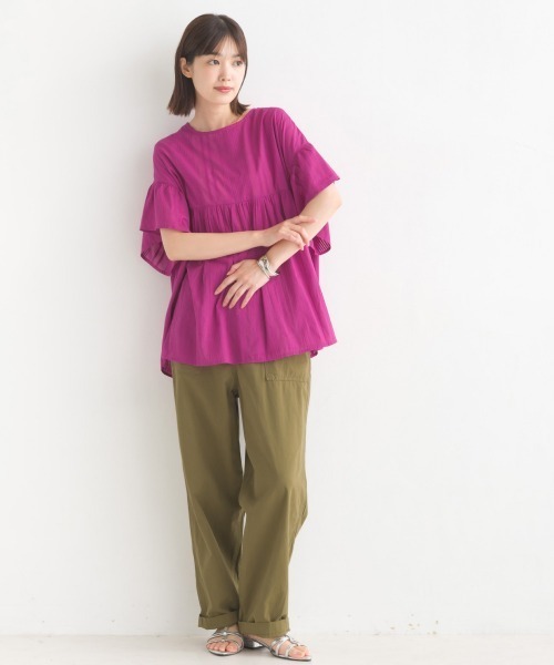 OMNES（オムネス）の「コットンドビーギャザー半袖ブラウス（シャツ/ブラウス・レディース・ホワイト/チャコール/ベージュ/ピンク・FREE）」の21枚目の写真