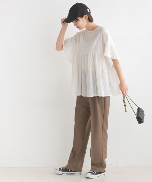 OMNES（オムネス）の「コットンドビーギャザー半袖ブラウス（シャツ/ブラウス・レディース・ホワイト/チャコール/ベージュ/ピンク・FREE）」の6枚目の写真